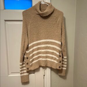 FAVLUX Tan and White Turtleneck Sweater with Nautical Stripes